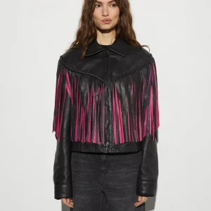 STIEGLITZ Janez Leather Fringe Jacket | Black New